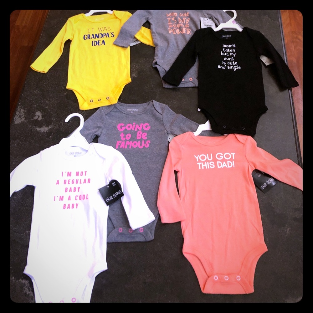 Nwt lot of 6 long sleeve onesies by Okie Dokie